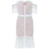 Off Shoulder Short Sleeve Lace Mini Bandage Dress